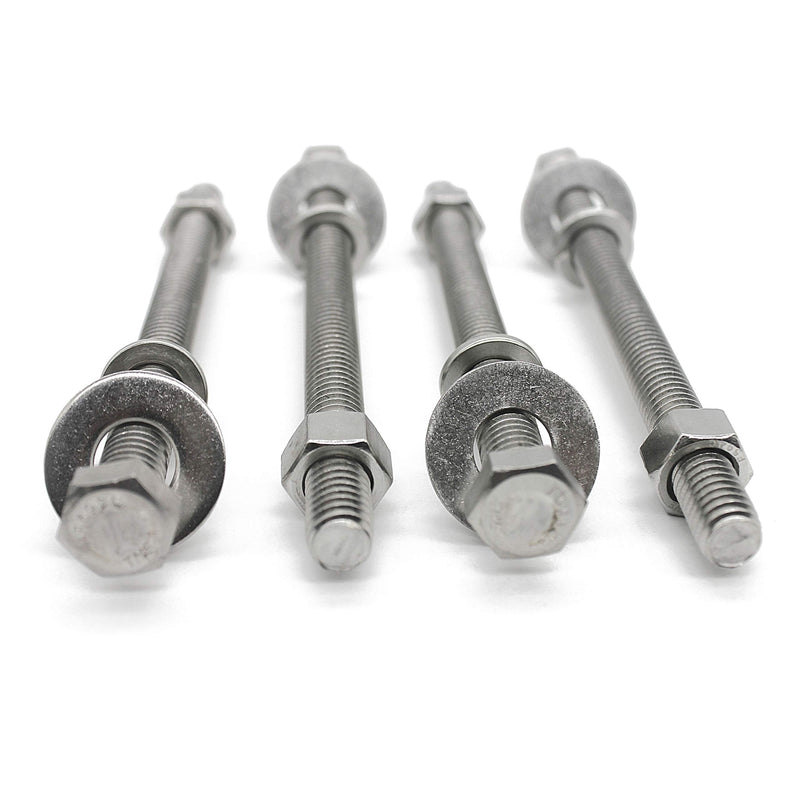 (4 Sets) 3/8-16x4 Stainless Steel Hex Head Screws Bolts, Nuts, Flat & Lock Washers, 18-8 (304) S/S, Fully Threaded by Bolt Fullerkreg (4 Sets) 3/8x4"