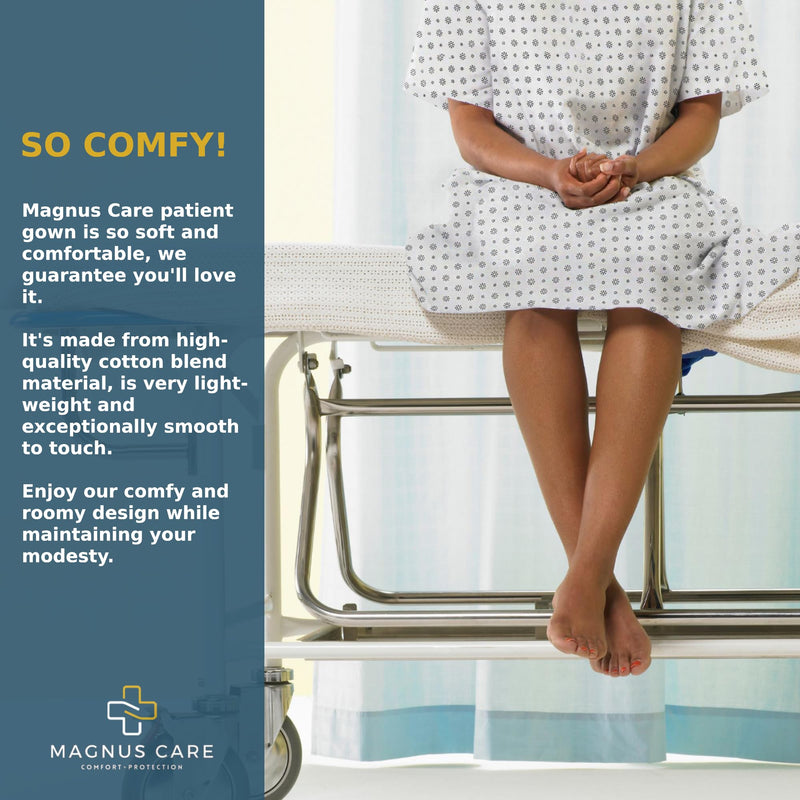 Hospital Gown for Woman & Men, Cotton Blend Fashionable Unisex Patient Gowns, Back Tie, Soft and Comfortable Fits Sizes up to 2XL - 1 Pack