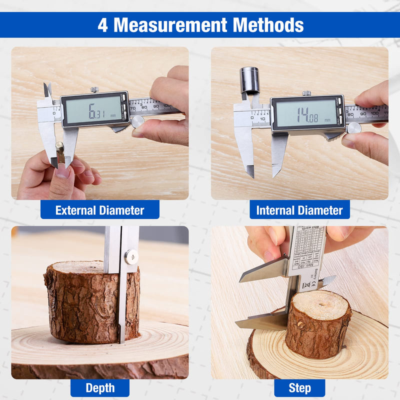Digital Caliper 12 Inch with Large LCD Screen, Inch/MM/Fraction Conversion, 300mm Micrometer Caliper All Stainless Steel Diameter Measuring Tool for Jewelers/Woodworkers/DIY 12inch