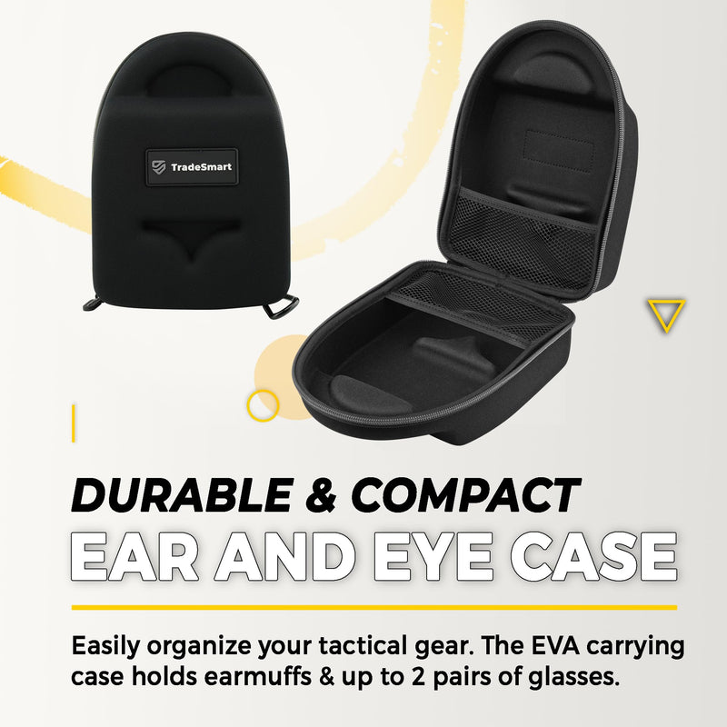 TradeSmart All-in-One Shooting Ear Protection - Comfort+ NRR 28 Earmuffs, Glasses & Earplugs + Carry Case Clear Glasses - Grey