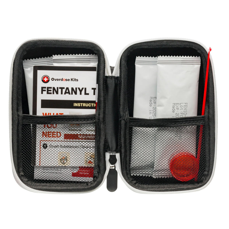 Fentanyl Test Strip Opioid Overdose Prevention Kit | Includes 5 Fentanyl Test Strips for Pills, Powders & Liquids + Naloxone Carry Case + Mixing Container + 10mg Spoon and Instructions (1) Single Black