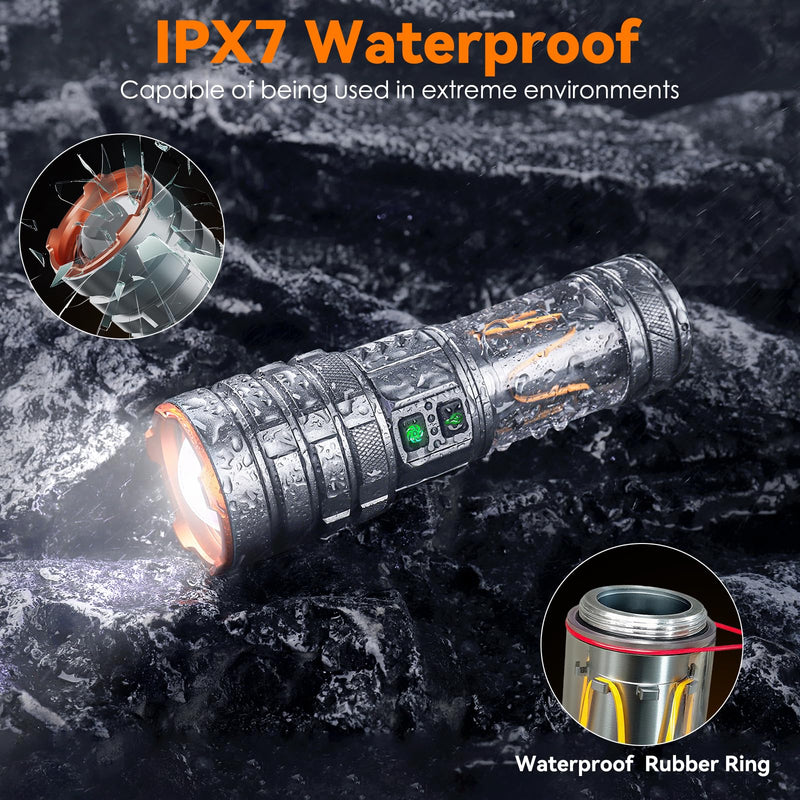 LED Flashlights High Lumens Rechargeable, 90000 High Lumens Super Bright Flashlight Camping with 11 Modes & Waterproof, Powerful Handheld Flashlight for Camping Emergencies, Outdoor, Hiking, Working