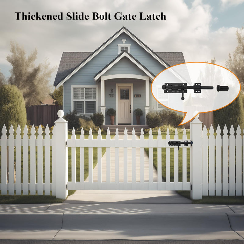 Slide Bolt Gate Latch Thickened Heavy Duty Door Latch Lock 304 Stainless Steel Barrel Bolt Lock Black Solid Gate Lock Door Latches Hardware with Screws and Dust Canister 10in 2pc