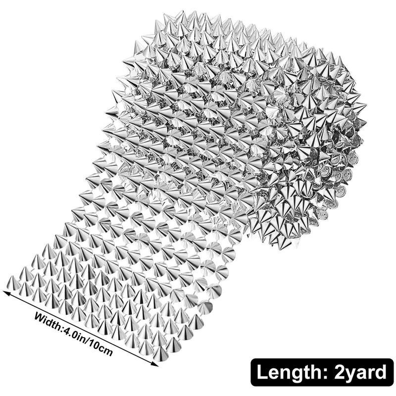 Sew 2 Yard Stitch on Spike Stud Cone Flatback Rivets Pyramid Studs Spikes DIY Punk Trim Bead for Clothing Craft Decoration (Silver) Silver