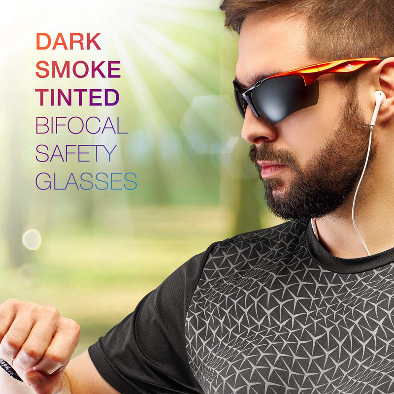 ToolFreak Rebel Bifocal Safety Glasses, ANSI z87+ Impact and UV Dark Smoke 1.5