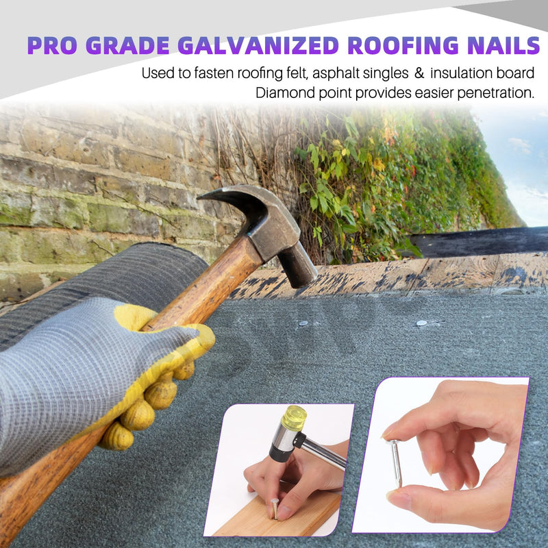 Swpeet 300Pcs 3/4 Inch High Quality Galvanized Roofing Felt Nails, Roofing Felt Nails Suit for Fasten Roofing Felt, Asphalt Shingles and Insulation Board