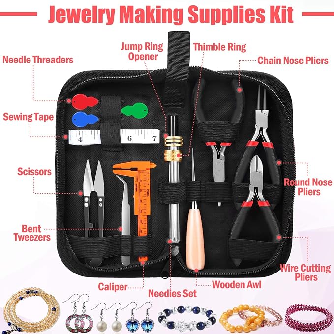 Mluchee Jewelry Making Supplies Tools - Including 3 Jewelry Pliers, 6 Wire Wrapping Kit, 16 Jewelry Tools, 845 Jewelry Findings with Storage Bag for Repair, DIY Crystal and Beading