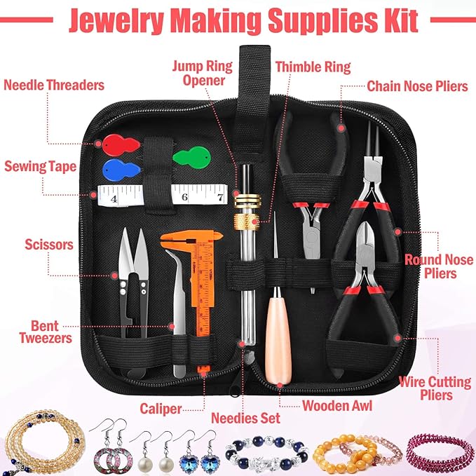 Mluchee Jewelry Making Supplies Tools - Including 3 Jewelry Pliers, 6 Wire Wrapping Kit, 16 Jewelry Tools, 845 Jewelry Findings with Storage Bag for Repair, DIY Crystal and Beading