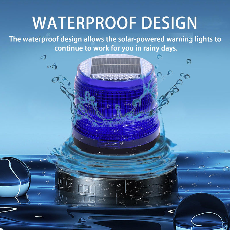Solar Strobe Warning Light: Strong Magnetic Base Waterproof Traffic Light,Solar Safety Flashing LED Lamp for Construction, Traffic, Factory, Safety Sign, Crane Tower, Boat Navigation (Blue) Red and Blue