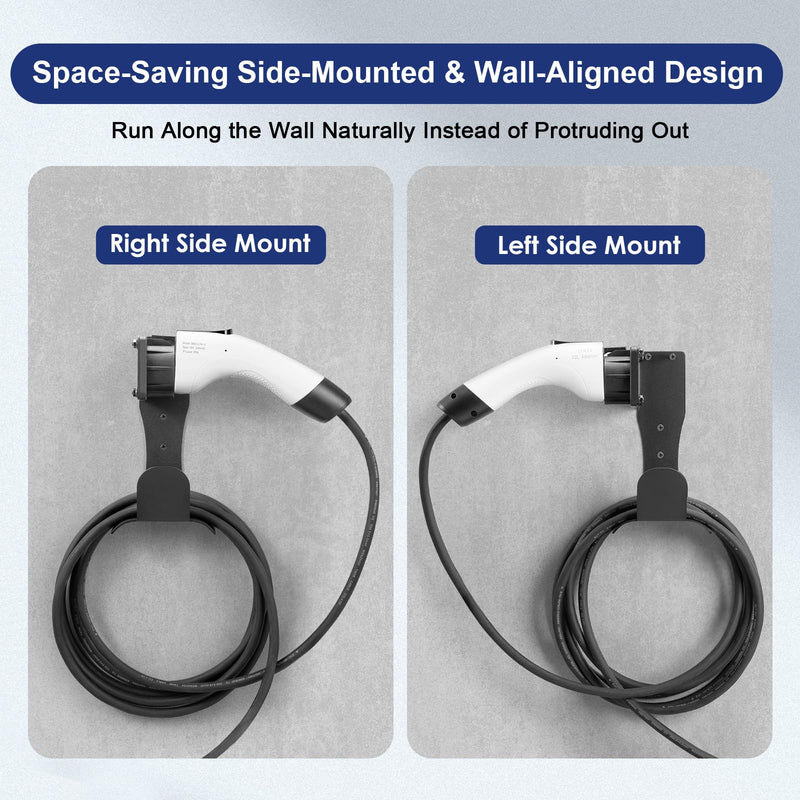 EV Charger Holder Cable Organizer Wall-Aligned Mount J1772 Holder, Space-Saving, No Cable Cutting, Electric Car Charger Cord Holder & Plug Holster Dock for J1772 Connector Charger Cable Holder