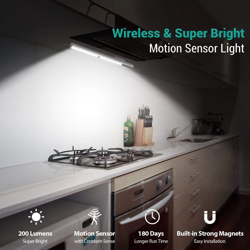 BLS LED Closet Light Battery Operated, T401 Super Bright Wireless Under Cabinet Lighting | Motion Sensor Light | Large 4500mAh Rechargeable Battery Powered | 6000K White Glow | 180 Days Battery Time 6000 Kelvin Clean White