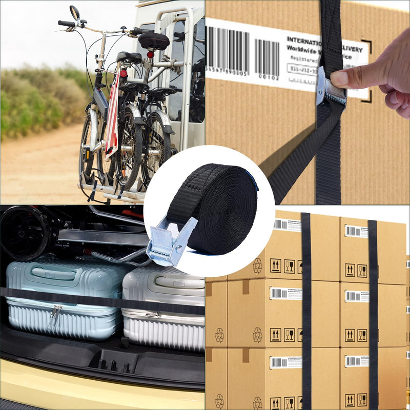 Lashing Straps,1" x 10Ft Adjustable Cam Buckle Tie Down Cinch Strap for Packing Black 4 Pack,Packing Straps Heavy-Duty for Cargo/Luggage/Kayak/Truck/SUV/Car Roof Rack XK25mm*3000mm*4pcs