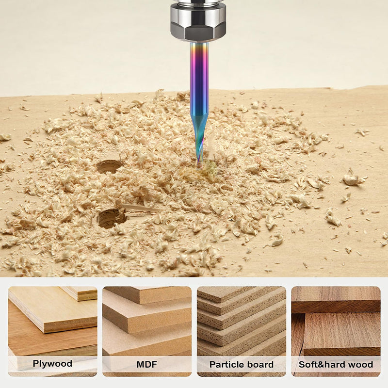 10 Pcs O Flute Up-Cut Router Bit 1/8 inch Shank, 0.06 Inch Cutting Dia CNC Single Flute Spiral Solid Carbide End Mill with DLC Coating, Ideal for Aluminum, Acrylic, Plastic, Wood, MDF, PVC