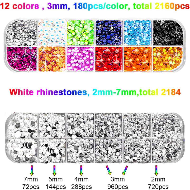 Hotfix Applicator Rhinestones, DIY Hot Fix Rhinestone Applicator Wand Setter Tool Kit with 7 Different Sizes Tips, Tweezers & Brush Cleaning kit and 2 Pack Hot-Fix Crystal Rhinestones