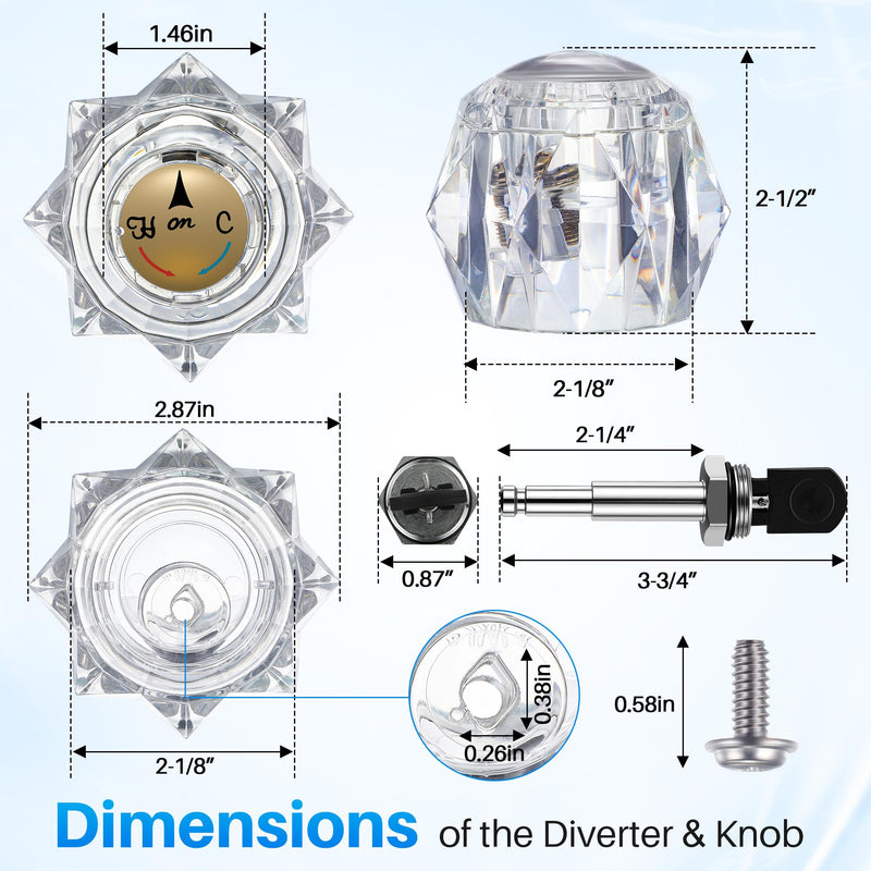 Acrylic Single Handle Trim Set with Push Button Diverter, Compatible with Delta 600 Series Shower Valve, Includes Stainless Steel Ball Valve, Clear Knob and Diverter Stem