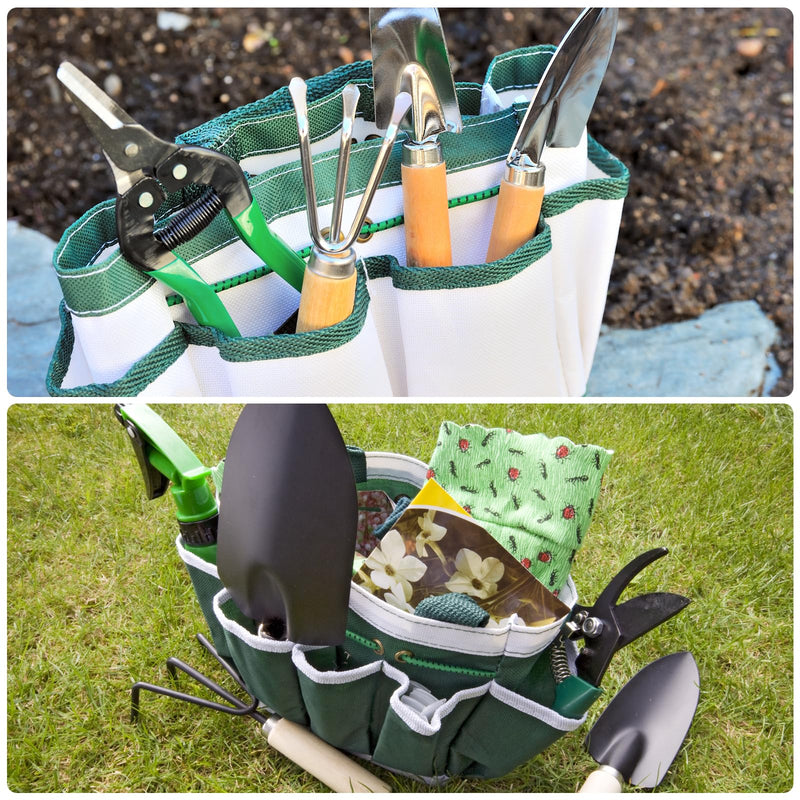 HARFINGTON 2pcs Garden Tool Bag 13.19" x 3.94" x 9.45" Large Oxford Tote Bag with Pockets Gardening Plant Tool Organizer Storage Carrier Store for Outdoor Women Men, Pink