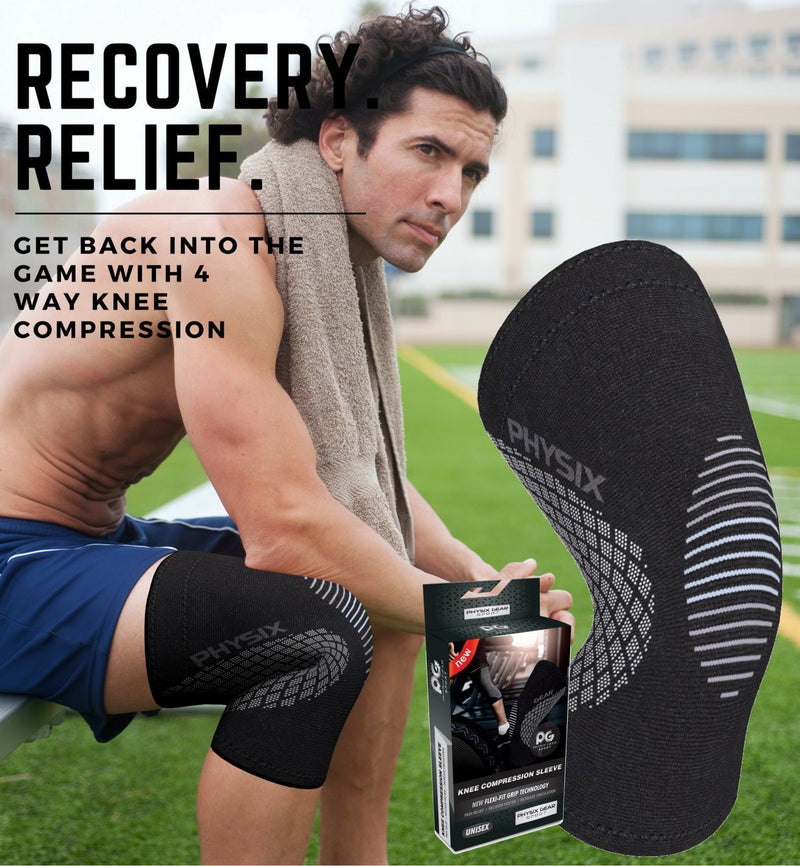 Physix Gear Knee Compression Sleeve for Men & Women - Best Compression Knee Brace for Walking, Running, Gym, Basketball, Weightlifting,Workout, Sports - Knee sleeves Support Compression & Stability M Black/Grey
