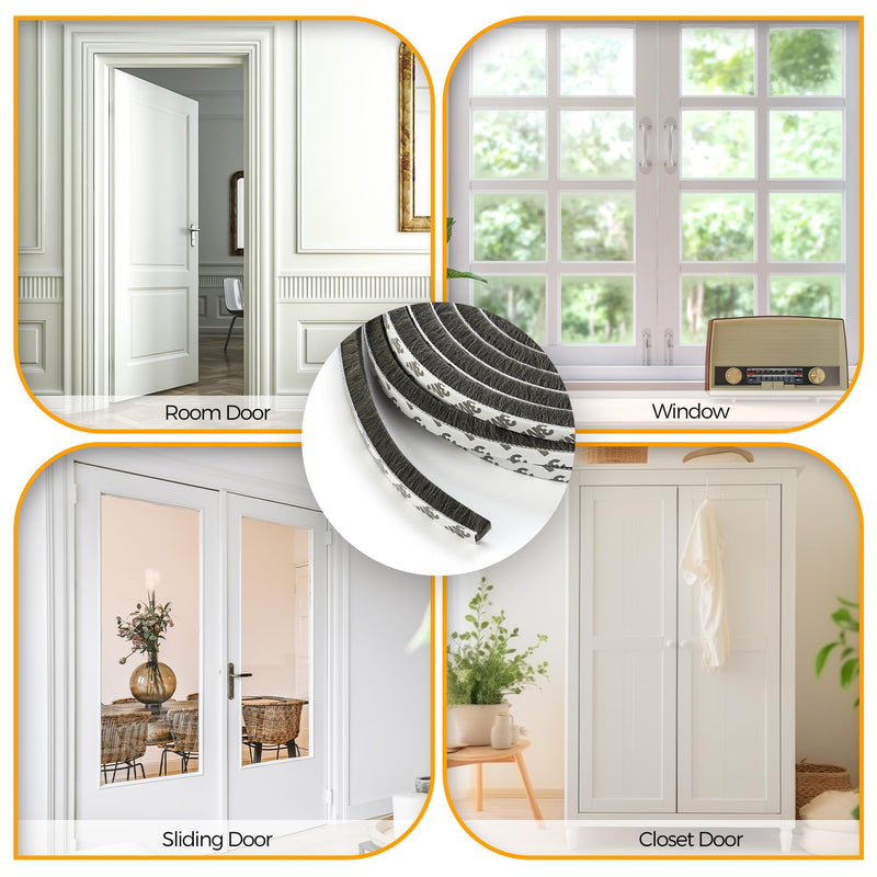 33 Ft Window Seal Strip, 0.35 inch x 0.35 inch Sliding Door Weather Stripping Window Seal, Pile Self Adhesive Window Weather Stripping,Door Noise Blocker, Grey 0.35" x 0.35" x 33FT Gray
