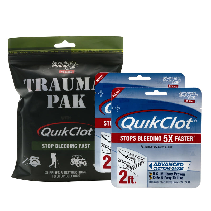 Adventure Medical Kits Trauma Pak with QuikClot & QuikClot Gauze 3" x 2’ - Medical Kit with Gloves, Gauze, Dressing & More - First Aid Kit Includes QuikClot Dressing - Supplies for Wound Care