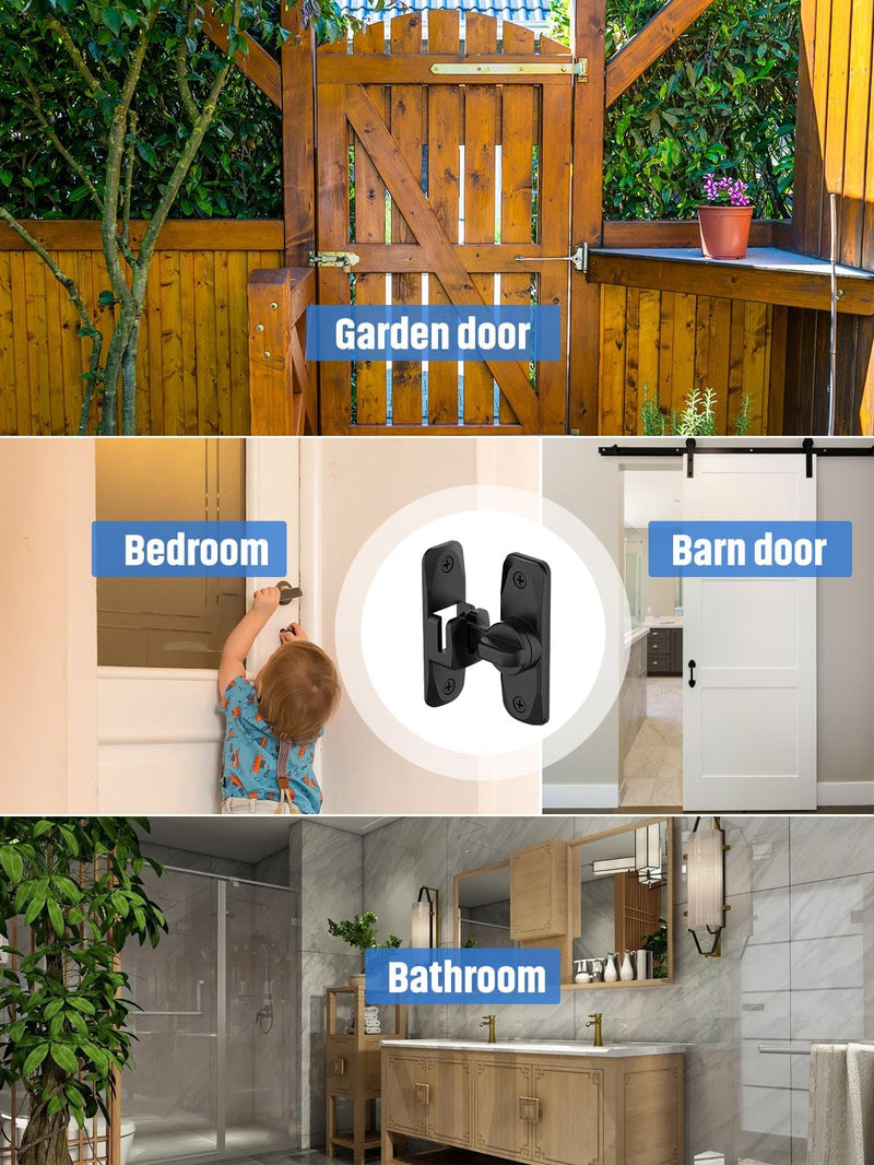 90/180 Degree Flip Barn Door Lock, Protect Privacy - Security Door Latch, Small Gate Latches Hardware for Barn, Garden, Bathroom, Cabinet, Window, Sliding Door (Black-1PC) Black-1PC