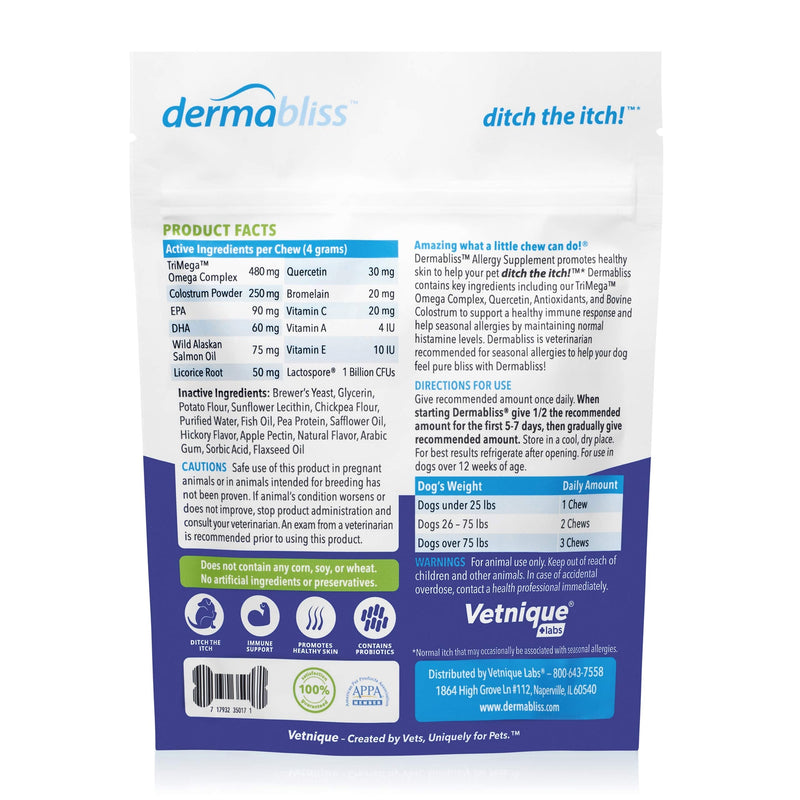 Dermabliss Allergy Chews 30ct and Glandex Anal Gland Support Chews 60ct Bundle Dog Vitamins & Supplements, Anal Gland Dog Treats with Probiotics, Dog Allergies Skin Treatment Soft Chew - PawsPlanet Australia