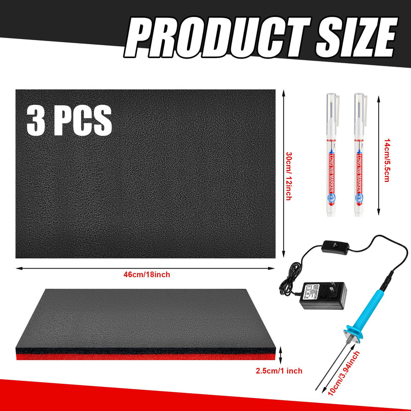 Gisafai 3 Sets Tool Box Foam Sets Includes 3 Tool Box Liner 1 Foam Cutter 2 Marker Pens Adjustable Non Slip Organizer for Toolbox Cabinet Chest Drawer Storage Craft(18 x 12 x 1 Inch) 18 x 12 x 1 Inch