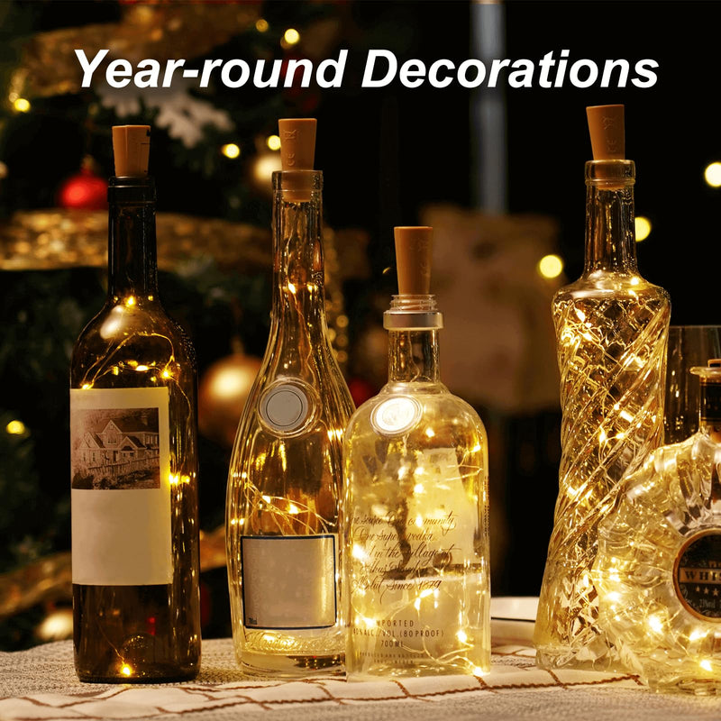 Aluan Wine Bottle Lights with Cork, 12 LED 10 Pack Fairy / String Lights Waterproof Battery Operated for Jar Party Wedding Christmas Festival Bar Decoration, Warm White 12LED - NewNest Australia
