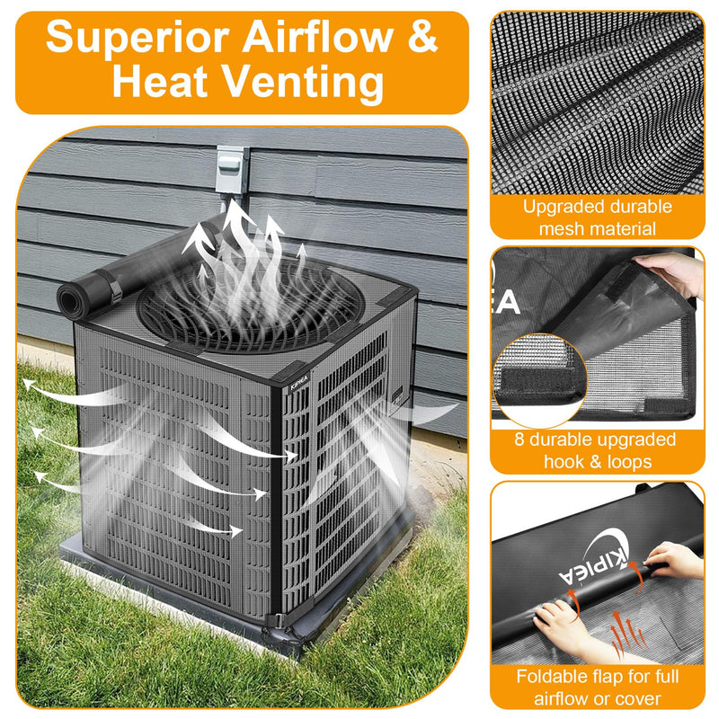 Kipiea 2 in 1 Upgraded Full Mesh Outdoor AC Unit Cover with Detachable 600D Waterproof Top, Air Conditioner Mesh Covers for Outside Units, for All Season (24" W x 24" D x 30" H) 24"W x 24"D x 30"H