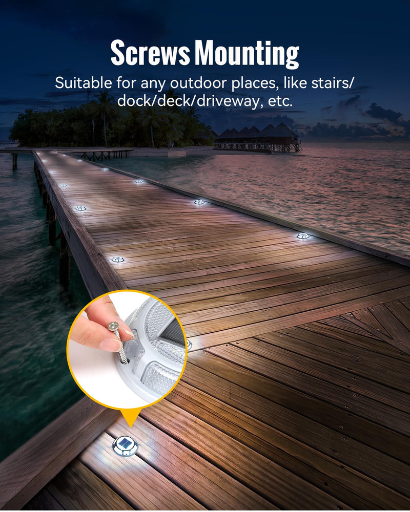 Solar Driveway Lights Dock Lights Waterproof 4 Pack, 2 Colors in 1, LED Solar Deck Lights for Outside, Solar Powered Ground Lights for Warning Driveway Stair Step Pathway(Blue & White) Blue Light & Cool White