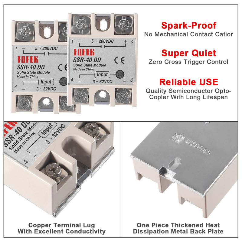SSR-40DD Solid State Relay 40A DC to DC Input 3-32V Output 5-200V with Heat Sink 1pcs SSR-40DD with Heat Sink