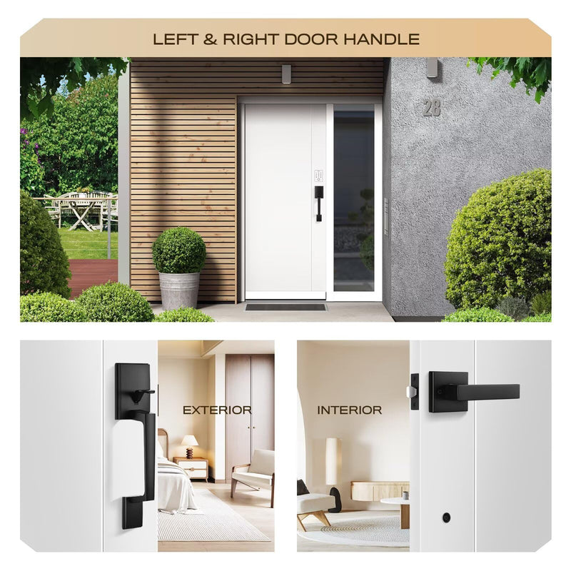 Leydebong Black Front Door Handle Set with Reversible Lever - Exterior Door Handle Set for Right or Left Handed Doors, No Lock Entry Lever, Matte Black Finish
