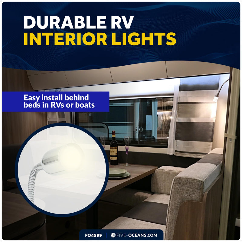 Five Oceans LED Reading Light with USB Charging Port, 12V Warm White, Touch On-Off Switch, Flexible Gooseneck Style RV Interior Lighting for RV, Boat, Camper - FO4599
