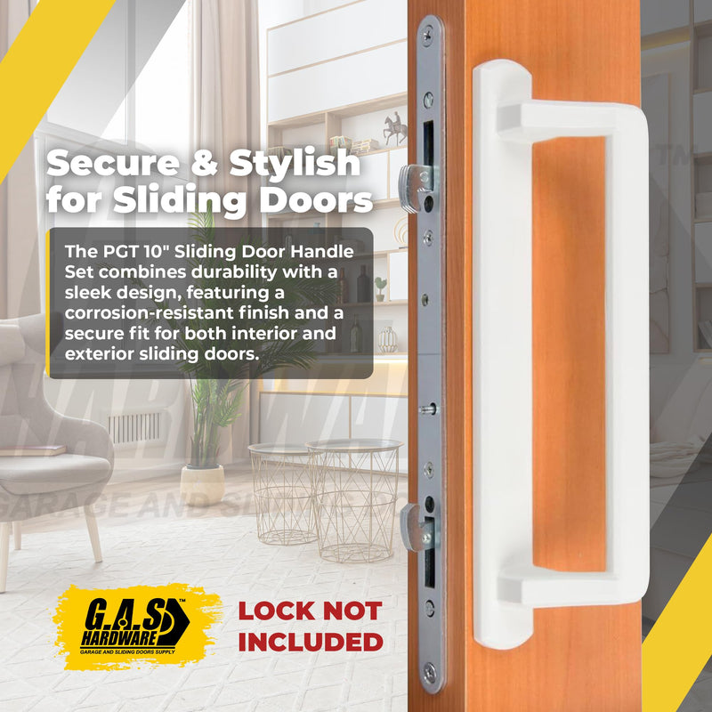 PGT 10" Sliding Glass Door Exterior Handle | Exterior Replacement Patio Door Handle | Outside Door Handle Replacement - White