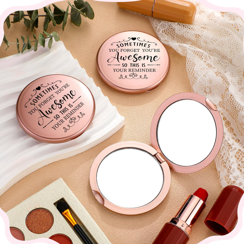 Soaoo 24 Set Inspirational Compact Mirror Bulk Metal Round Shell Sometimes You Forget Your Awesome Gifts for Women Appreciation Double-Sided Purse Mirrors Employee Coworker Women Day Wedding Gift