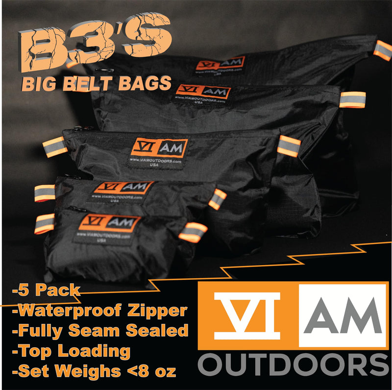 VIAM Outdoors B3's Big Belt Bag Tool Bag Zipper Pouch, Premium Utility Multipurpose Storage Organizer Tool Pouches for Hunting, Camping, Backpacking, Travel - 5pc Black Black B3