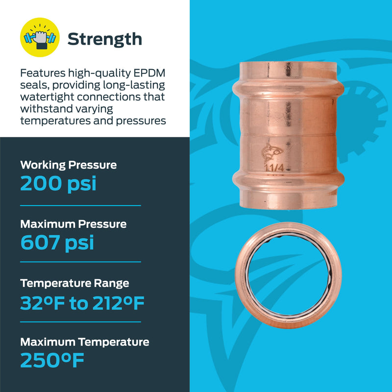 SharkBite 1-1/4 Inch Coupling, Copper Press Plumbing Fitting, Pack of 4, UPR0135X4 1-1/4 in. x 1-1/4 in., 4 Pack