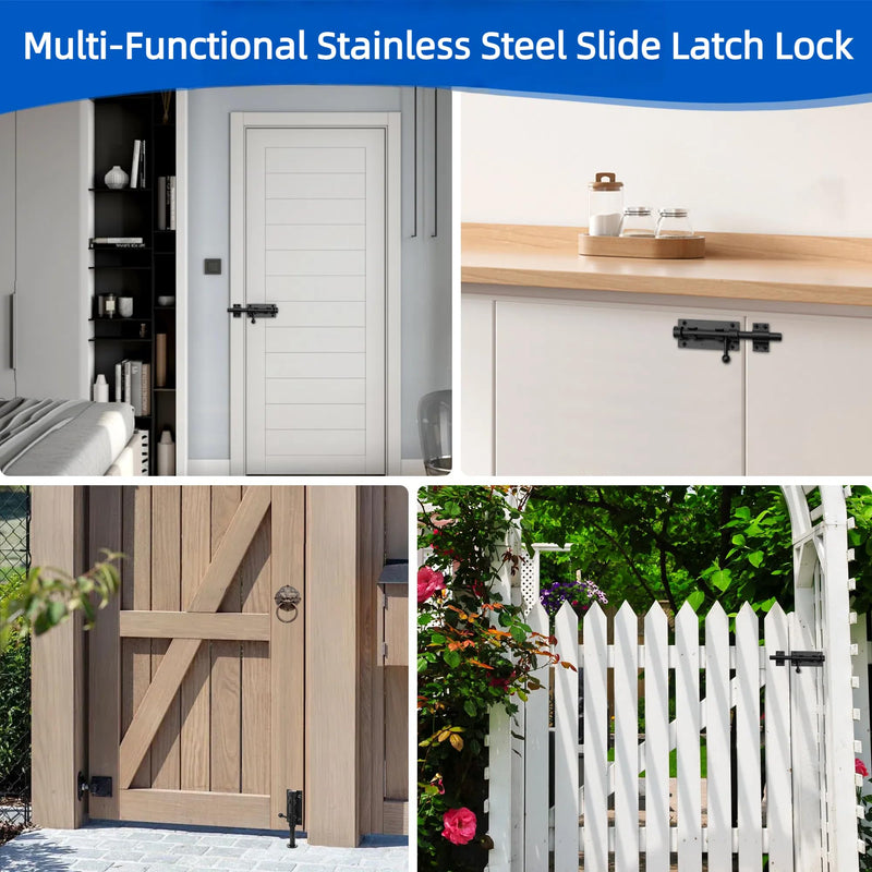 2 Pack 6.3" Slide Bolt Gate Latches | 304 Stainless Steel Sliding Gate Lock with Padlock Hole Heavy Duty Shed Door Latch Security Lock for Barn, Wooden Fence