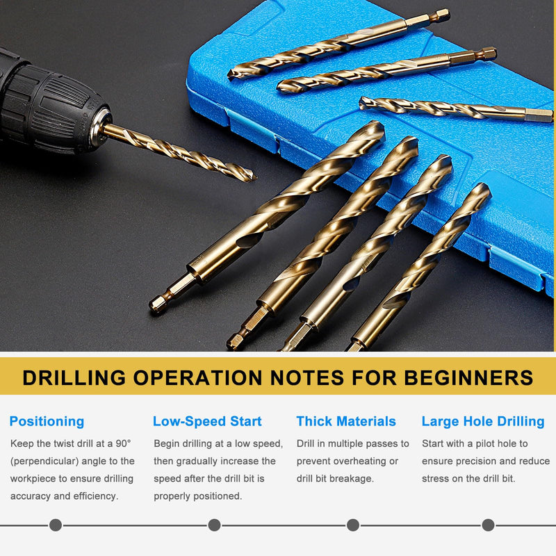 PATIKIL 5/16" Hex Shank Drill Bit, M35 Cobalt 5% High-Speed Steel Bits Quick Change Design for Impact Driver 135° Gold Finish for Stainless Steel Hard Metal - 6 Pack 5/16"