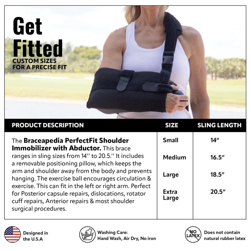 PerfectFit Shoulder Immobilizer with Abductor, Medical Grade Support Brace, 16.5-Inch Rotator Cuff or Surgery Recovery Sling, Medium, Black