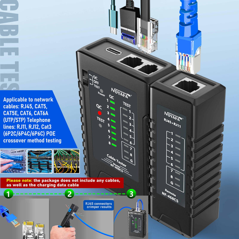 NF-468CS Network Cable Tester Ethernet Cable Wire Tester with Continuity Test for RJ45/RJ11/RJ12/POE/CAT3/CAT5/CAT5E/CAT6/CAT6A UTP/STP LAN and Telephone Line Testing Tool 468CS