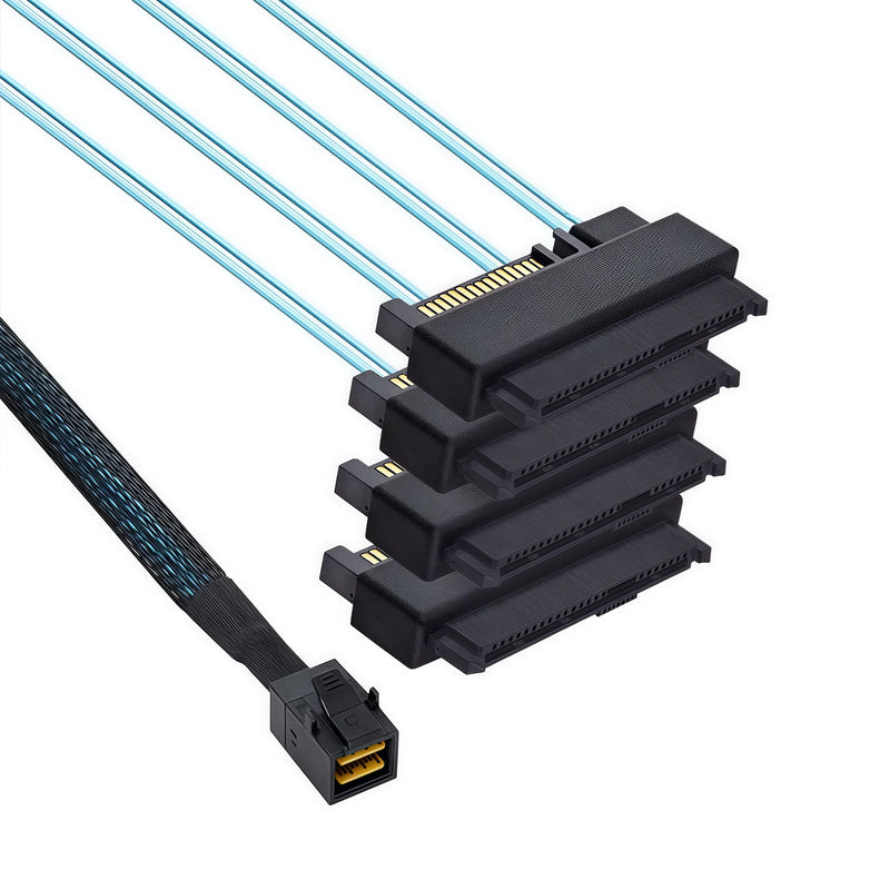 2PCS SFF-8643 to 4X SFF-8482 Mini SAS HD Breakout Cable 1.6ft/0.5m, 12Gbps SAS3, 29+15 Pin Power; Forward Cable for RAID/HBA to Four SAS HDD/SSD; Compatible with LSI 9300-8i, Broadcom 9400-8i 2PCS 1.6ft-8643 to 8482 4×SAS