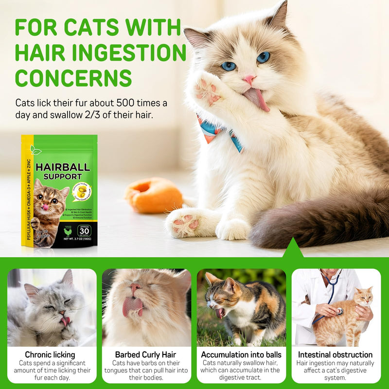 Hairball Treatment for Cats, Hairball Remedy Treats Chews, Cat Furball Treatment, Prevent Hairballs for Indoor Cats, Supports Skin & Coat, Vitamins for Digestion, Chicken Flavor (30 Day Supply) 30-Day Supply