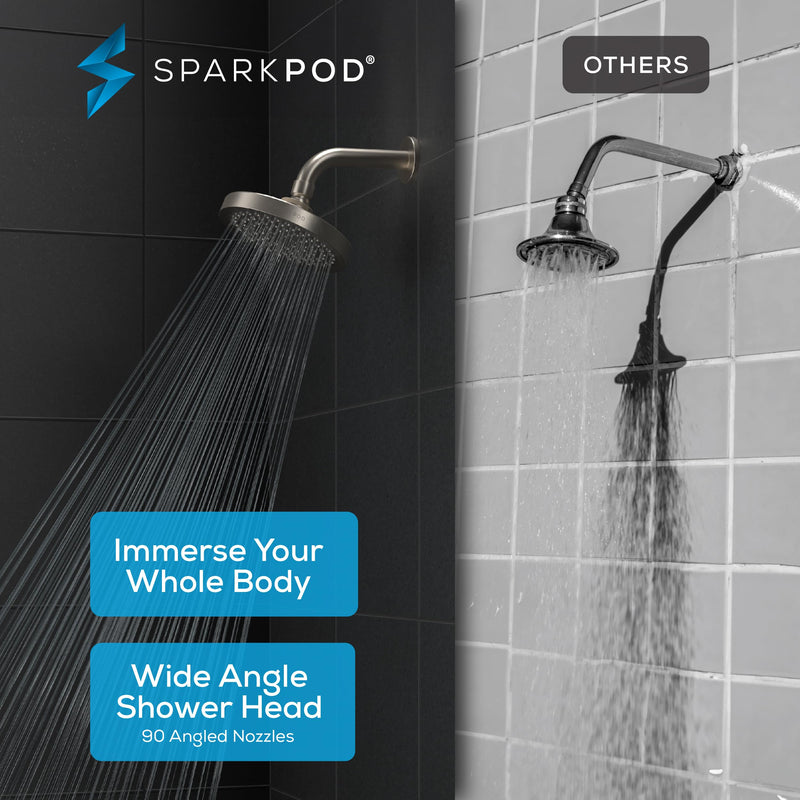 SparkPod Shower Head - High Pressure Rain - Premium Quality Luxury Design - Easy Clean Adjustable Replacement for Your Bathroom Shower Heads (Elegant Brushed Nickel, 6 Inch Round) Elegant Brushed Nickel - NewNest Australia