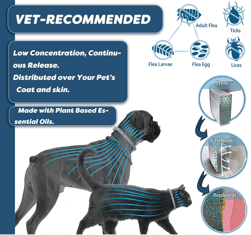 Flea and Tick Collar for Large Dog, Prevention and Control of Pests on Dogs, Safe Natural Ingredients Protection, Waterproof, Free Flea Drop and Comb, 27.5 inch, 2-Pack