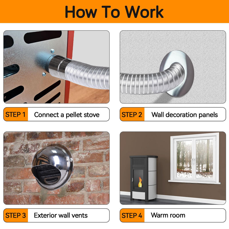 Pellet Stove Fresh Air Intake Kit, 2" x 60" Pellet Stove Fresh Air Intake Kit