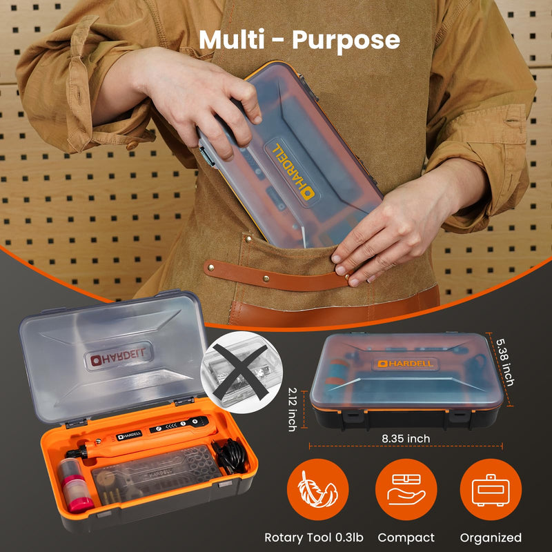 HARDELL Mini Cordless Rotary Tool, 5-Speed 129pcs Gift Kit for DIY Crafts Orange Pro