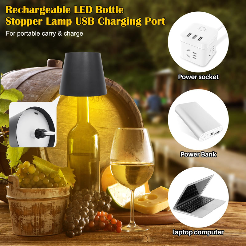 Wireless Bottle Lamp, Adjustable Brightness 3 Color Wine Bottle Light with 2500 mAh Battery, Touch Control Rechargeable Metal Waterproof Table Lamp for Dining Room/Bedroom/Bar, Black Black 3 Color 1PCS