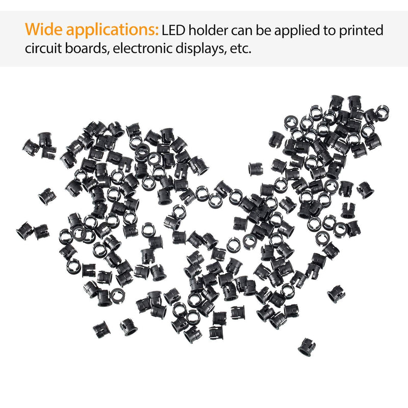 Mudder 200 Pieces 5 mm LED Holder Black Plastic Light Emitting Diode Clips Display Panel LED Light Bezel Mounting Holders Bracket 5 mm Lamp Bulb Socket