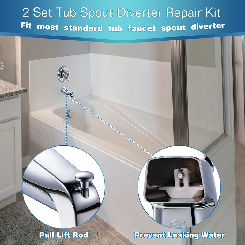 Enhon 2 Set Tub Spout Diverter Repair Kit, Includes 2 x Diverter Valve Stems, 2 x Cup Seals and 2 x Gates, Bathroom Shower Bathtub Leaky Faucet Repair Replacement Parts (Chrome,Classic) Chrome Classic