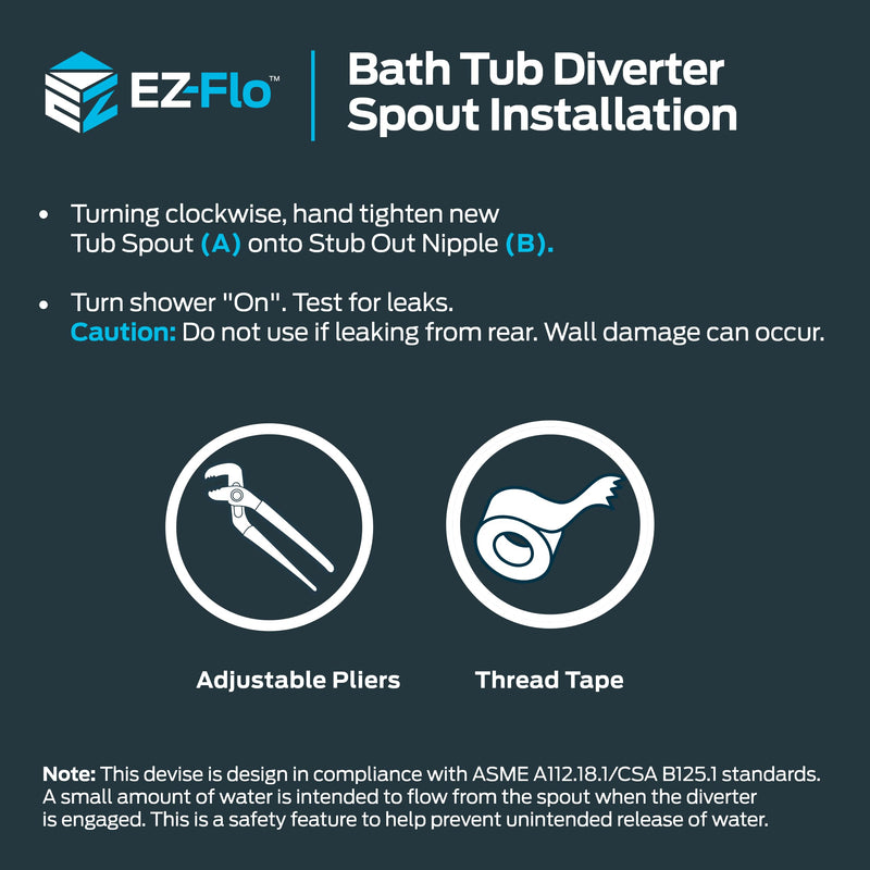 EZ-FLO 5-3/8 Inch Zinc Bath Tub Diverter Spout, 1/2 Inch IPS Pipe, Brushed Nickel, 15080